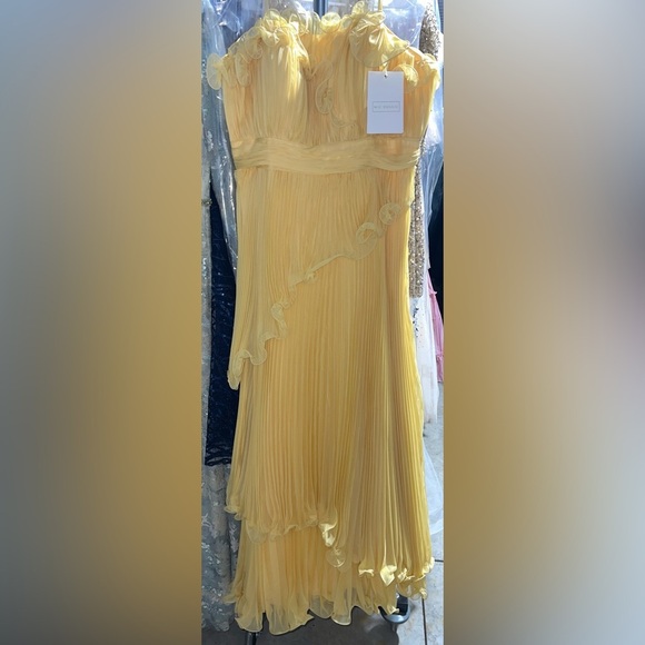 Mac Duggal 49537 NWT Butter Yellow Pleated Tiered Ruffled Strapless Gown - Picture 7 of 8